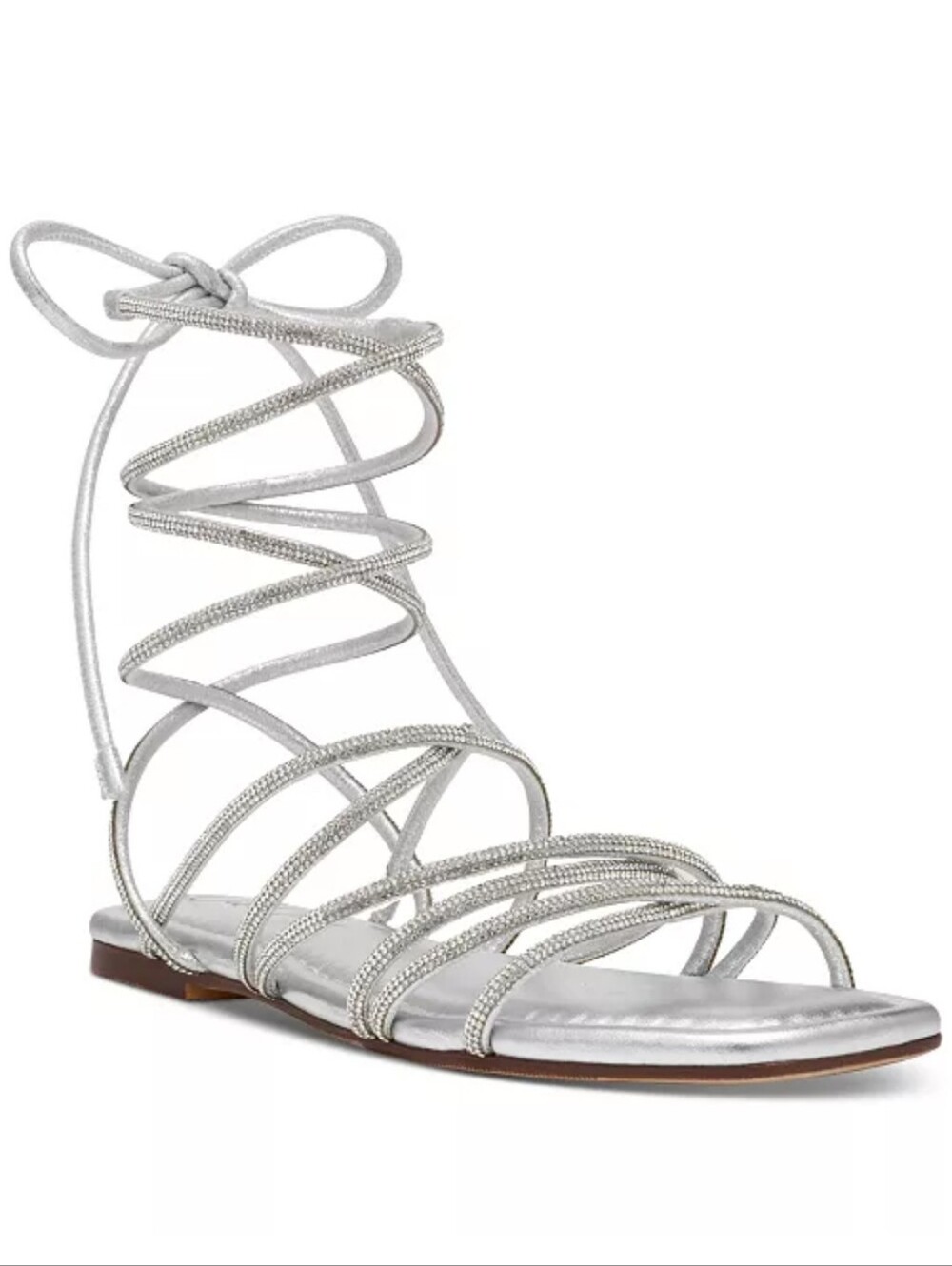 Wild Pair Ednaaf Silver Rhinestone Lace Up Gladiator Flat Sandals 7.5 NIB